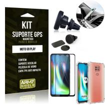 Kit Suporte Veicular Magnético Moto G9 Play + Capinha Anti Impacto + Película Vidro 3D - Armyshield