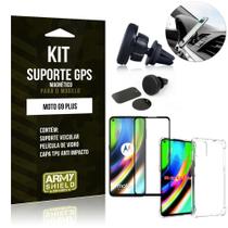 Kit Suporte Veicular Magnético Moto G9 Plus + Capinha Anti Impacto + Película Vidro 3D - Armyshield
