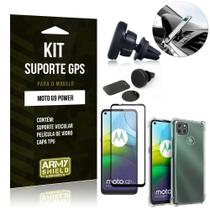 Kit Suporte Veicular Magnético Moto G9 Power + Capa Anti Impacto +Película Vidro 3D - Armyshield