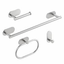 Kit Suportes de Banheiro Porta Toalha de Banho e Rosto, Papeleira e Gancho Prata Aço Inox 304 Sem Furo Adesivo 3M 4 Peças Kit Suportes de Banheiro Porta Toalha de Banho e Rosto, Papeleira e Gancho Prata Aço Inox 304 Sem Furo Adesivo 3M 4 Peças