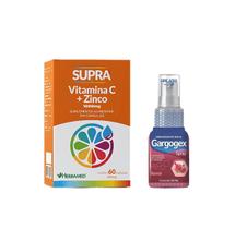 Kit Supra Vitamina C + Zinco 60 Caps + Gargogex Romã 35ml. Kit Supra Vitamina C + Zinco 60 Caps + Gargogex Romã 35ml.