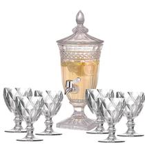 Kit Suqueira Cristal 1,8L + 6 Taças De Vidro Diamante 260Ml - Class Home