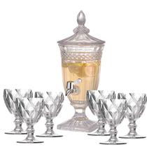 Kit Suqueira Cristal 1,8l 6 Taças de Vidro Diamante