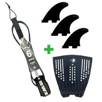 Kit Surf Completo Banana Wax Deck Leash 6 pés Triquilha FCS2 Cor do Leash:Preto Kit Surf Completo Banana Wax Deck Leash 6 pés Triquilha FCS2 Cor do Leash:Preto