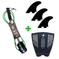Kit Surf Completo Banana Wax Deck Leash 6 pés Triquilha FCS2 Cor do Leash:Verde Escuro Kit Surf Completo Banana Wax Deck Leash 6 pés Triquilha FCS2 Cor do Leash:Verde Escuro