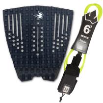 Kit Surfe Banana Wax Leash Regular 6 Pés + Deck BNW Preto Cor:Amarelo Neon
