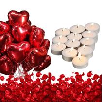 KIT Surpresa 10 Balões coração 200 pétalas de rosa 10 velas