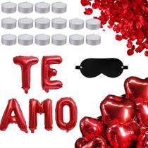 KIT Surpresa 11 balões coração 20 velas 500 pétalas e Venda KIT Surpresa 11 balões coração 20 velas 500 pétalas e Venda