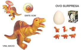 Kit Surpresa Dinossauro de Vinil Macio Grande com Som + Ovo de Dino que Nasce na Água