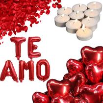 KIT Surpresa romântica 11 balões 200 pétalas 10 velas TE AMO