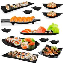 Kit Sushi 13 Pecas Travessas e Pratos em Melamina / Plastico Preto Bestfer