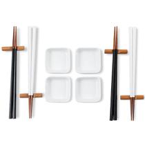Kit Sushi 4 Pessoas 12 Pçs Hashi Japonês Madeira Molheiras Cerâmica e Apoios de Hashi Nankin Haus - Haus Concept