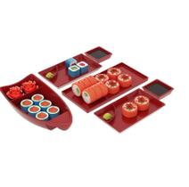 Kit Sushi 6 Peças Com Barca Pratos e Travessa vermelho - Coza - homelandia