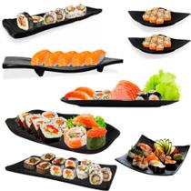 Kit Sushi 8 Pecas Preto Travessas e Pratos em Melamina Bestfer