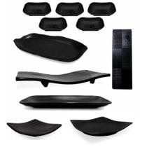 Kit Sushi com 11 Pecas Travessas e Molheiras Preto em Melamina / Plastico Bestfer