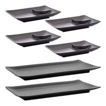 Kit Sushi Melamina Preta 4 Pratos E 2 Travessas Oriental Kit Sushi Melamina Preta 4 Pratos E 2 Travessas Oriental