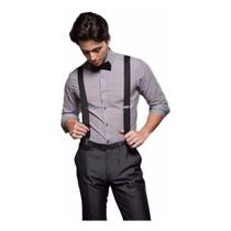 kit suspensório ajustável adulto masculino e feminino preto com gravata borboleta - Aline Festa