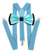 Kit Suspensório Azul Bebê + Gravatas Azul Bebê C Preto