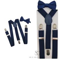 Kit Suspensório Azul Marinho + Gravata Borboleta Infantil Para Pajens e Eventos Kit Suspensório Azul Marinho + Gravata Borboleta Infantil Para Pajens e Eventos