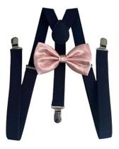 Kit Suspensório Azul Marinho + Gravata Borboleta Rosê Gold