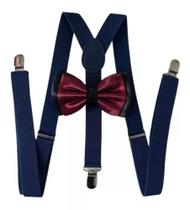 Kit Suspensório Azul Marinho+ Gravata Dupla Preto/bordô Ref 244/249