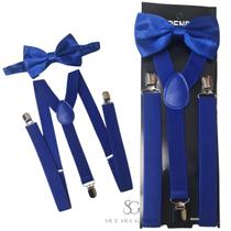 Kit Suspensório Azul Royal + Gravata Borboleta Adulto Para Padrinhos e Eventos