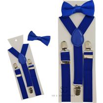 Kit Suspensório Azul Royal + Gravata Borboleta Infantil Para Pajens e Eventos
