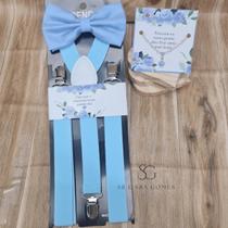 Kit Suspensório Azul Serenity Trabalhada + Pulseira com Tags