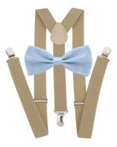 Kit Suspensório Bege + Gravata Borboleta Azul Bebê