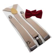 Kit Suspensório Bege + Gravata Borboleta Marsala Kit Suspensório Bege + Gravata Borboleta Marsala