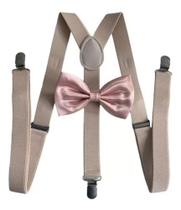 Kit Suspensório Bege + Gravata Borboleta Rosê R:244/247