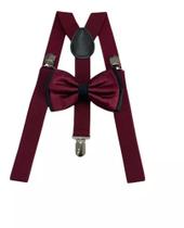 Kit Suspensório Bordô + Gravata Borboleta Dupla Bordô Ref 244/249