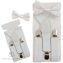 Kit Suspensório Branco + Gravata Borboleta Infantil Para Pajens e Eventos