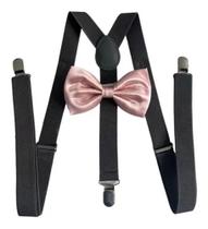 Kit Suspensório Cinza Chumbo + Gravata Borboleta Rosê