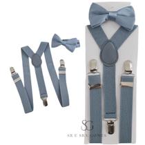 Kit Suspensório Cinza Escuro Chumbo + Gravata Borboleta Infantil Para Pajens e Eventos