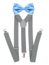 Kit Suspensório Cinza + Gravata Borboleta Azul Serenity