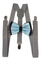 Kit Suspensório Cinza + Gravata Borboleta Dupla Preto/azul Bebê Ref 244/249