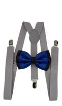 Kit Suspensório Cinza + Gravata Borboleta Dupla Preto/royal ref: 244/249