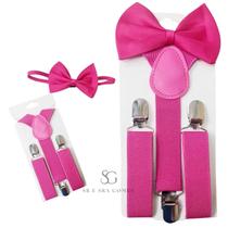 Kit Suspensório Fúcsia + Gravata Borboleta Infantil Para Pajens e Eventos
