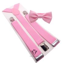 Kit Suspensório + Gravata Borboleta Rosa Claro Kit Suspensório + Gravata Borboleta Rosa Claro