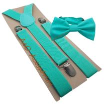 Kit Suspensório + Gravata Borboleta Verde Tiffany