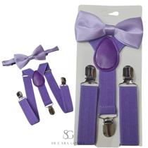 Kit Suspensório Lavanda + Gravata Borboleta Infantil Para Pajens e Eventos