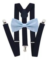 Kit Suspensório Marinho + Gravata Borboleta Azul Bebê