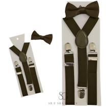 Kit Suspensório Marrom + Gravata Borboleta Infantil Para Pajens e Eventos