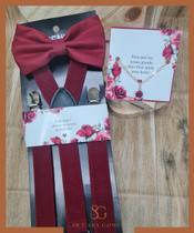 Kit Suspensório Marsala Trabalhada + Pulseira com Tags