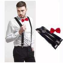 Kit Suspensório Preto + Gravata Borboleta Vermelha Kit Suspensório Preto + Gravata Borboleta Vermelha
