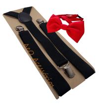 Kit Suspensório Preto + Gravata Borboleta Vermelha Kit Suspensório Preto + Gravata Borboleta Vermelha