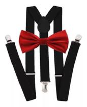 Kit Suspensório Preto + Gravata Borboleta Vermelha R:244/247