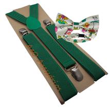 Kit Suspensório Verde + Gravata Borboleta Estampada