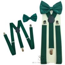 Kit Suspensório Verde Musgo + Gravata Borboleta Adulto Para Padrinhos e Eventos
